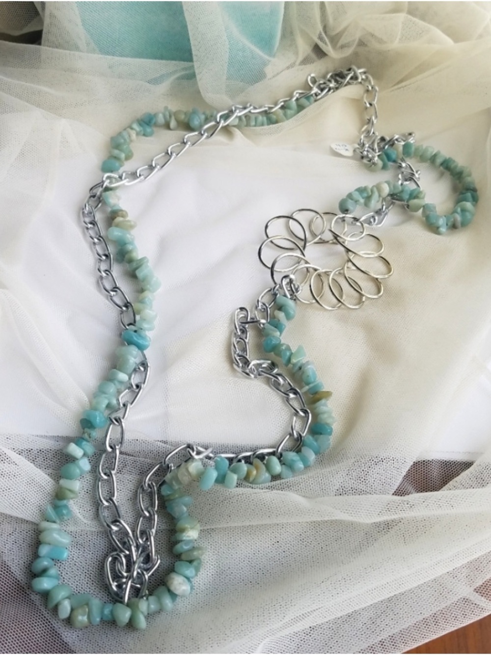 Genuine Amazonite Long Statement Necklace NWT